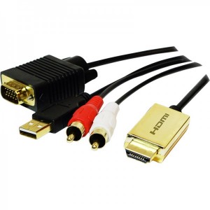 Logilink 1x HDMI Male - 1x VGA Male + 2x RCA Audio Male + 1x USB 2.0 Male incarcare, 2m, negru