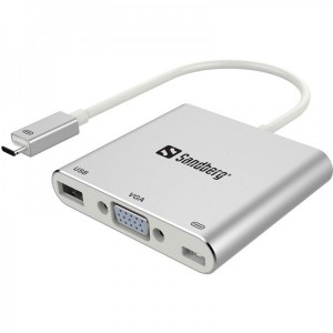 Sandberg 1x USB 3.1 tip C Male - 1x VGA Female + 1x USB 3.1 tip C Male + 1x USB 3.0 Female